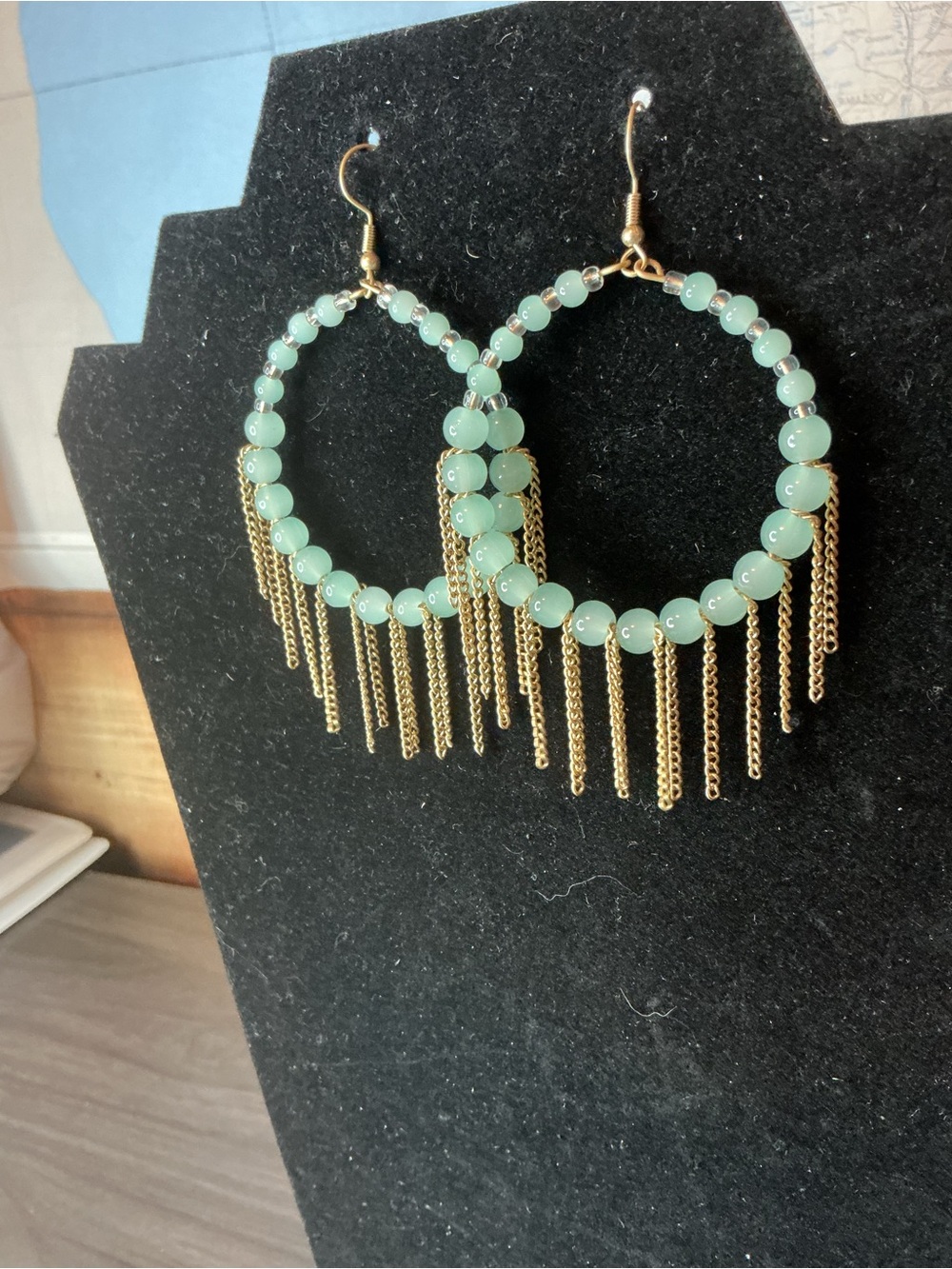 Plunder Gold & Mint Beaded Hoop Earrings NWT - Picture 6 of 7